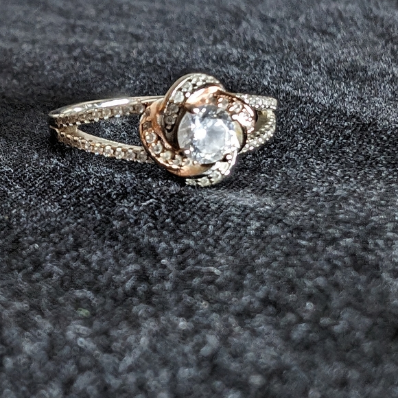 Primrose Knotted Rose Gold Plated Sterling Silver CZ Solitaire Clusters Sz 6.75 - Picture 10 of 12